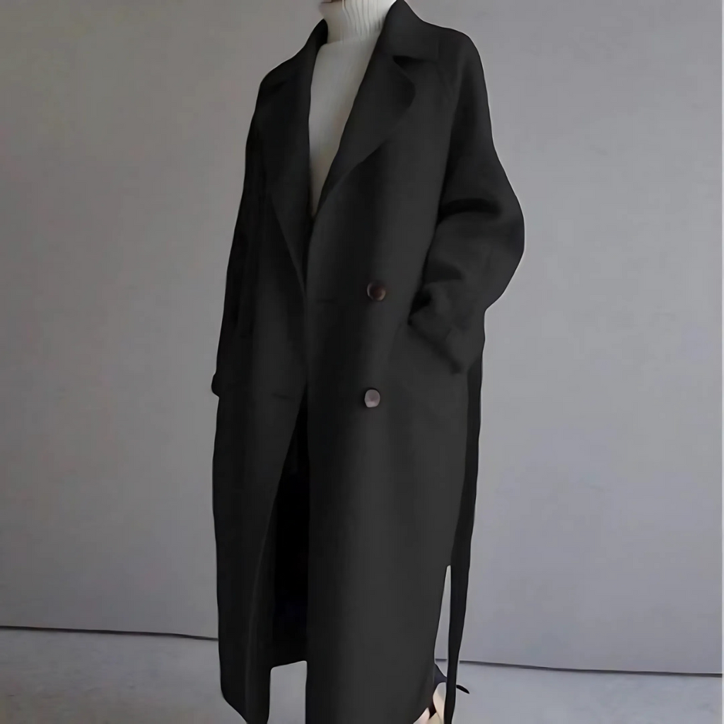 The Belted Long Wrap Coat in Black