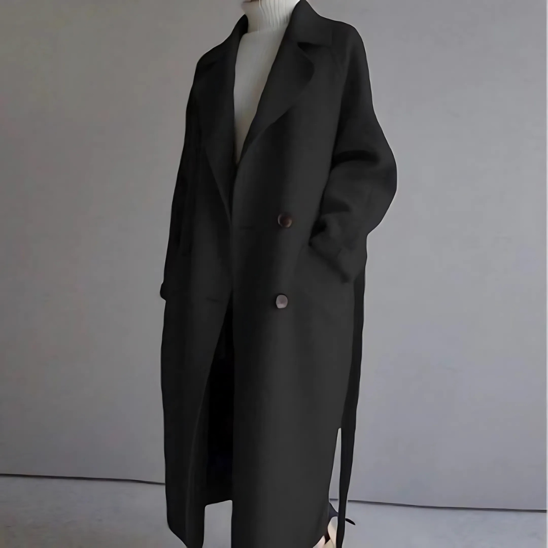 The Belted Long Wrap Coat in Black