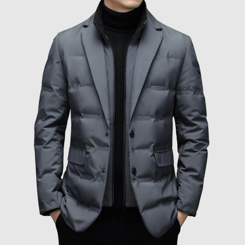 The Quilted Puffer Blazer in Gray