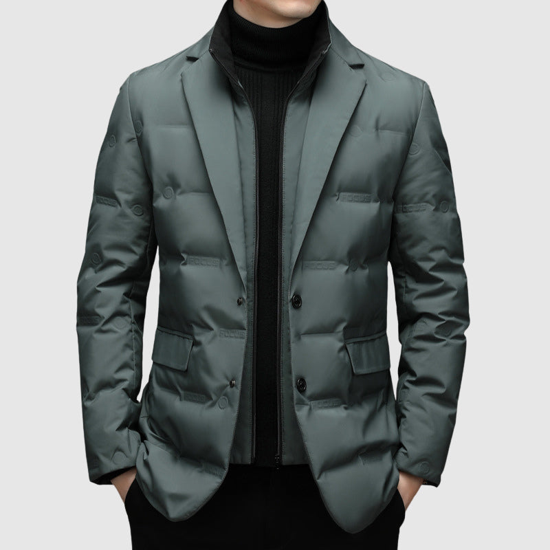 The Quilted Puffer Blazer in Sage Green