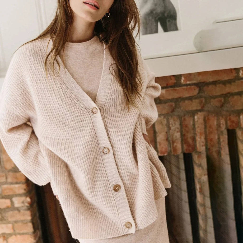 The Oversized V-Neck Cardigan in Blush Pink