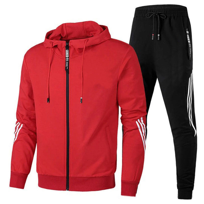 The Zip Hoodie Tracksuit Set in Red Black