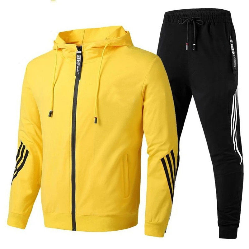 The Zip Hoodie Tracksuit Set in Yellow Black