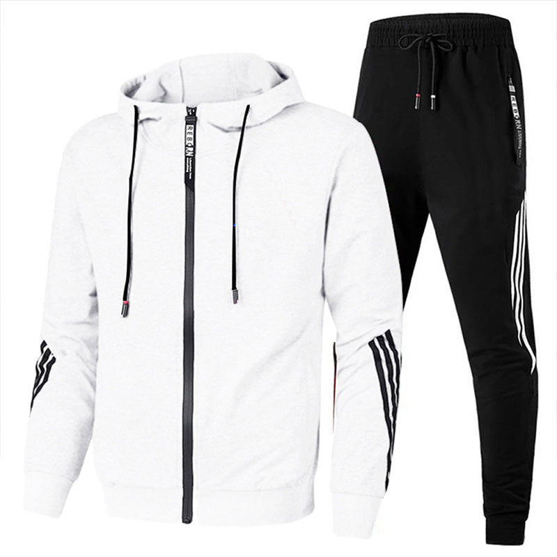 The Zip Hoodie Tracksuit Set in White Black