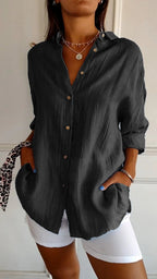 The Crinkle Button-Up Shirt in Black