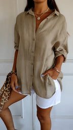 The Crinkle Button-Up Shirt in Khaki