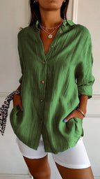 The Crinkle Button-Up Shirt in Green